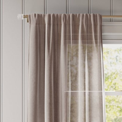 Textured Sheer Curtain Panel in Warm Brown