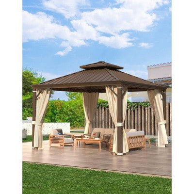3.7m x 3.7m Double-Roof Hardtop Patio Gazebo