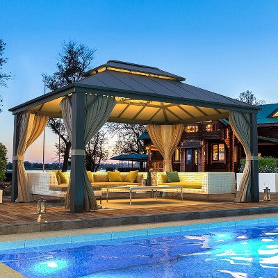 3.7m x 4.9m Hardtop Gazebo with Twin Roof