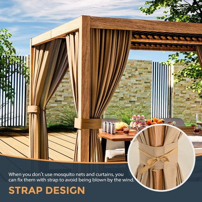 Adjustable Louvered Pergola with Curtains and Nets