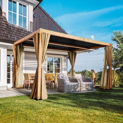 Adjustable Louvered Pergola with Curtains and Nets