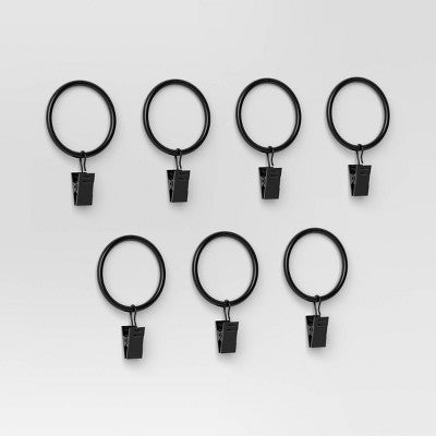 7-Pack Matte Black Curtain Clip Rings Set