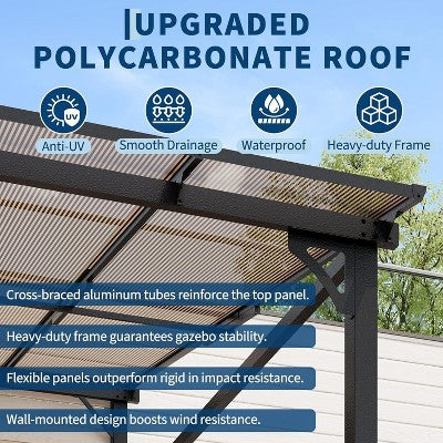 3m x 3m Wall-Mounted Polycarbonate Roof Gazebo